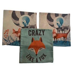 Lot (3) Rita Home Decor Woodland Fox Pillow Covers 17” Square Zip Forest